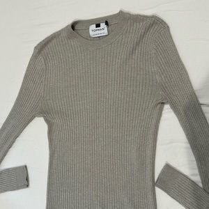 Topman Beige Slim Ribbed Crewneck Sweater